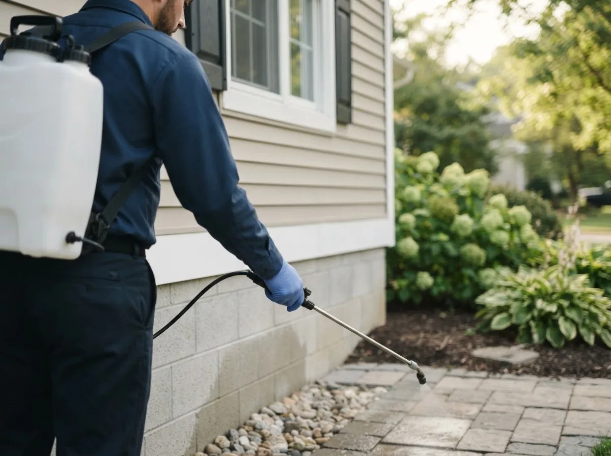 Pest control technician inspecting a home in Keewatin, MN